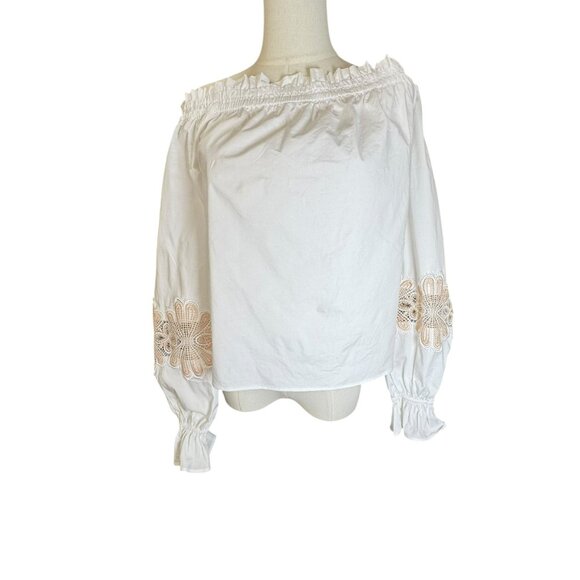 Ramy Brook Quinn Embroidered Off-Shoulder White Cotton Top Size M NWT Boho - Picture 1 of 9